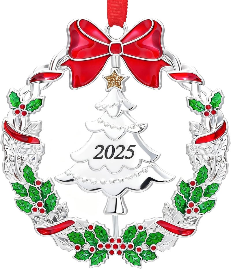K-MLICE Christmas Ornaments, Metal Christmas Tree Ornaments Dated 2025 Silver Rotatable Funny Christmas Ornaments Decorative Keepsake Tree Decoration - Image 1